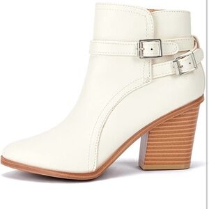 Elegant White Ankle Boots with Buckle Detail~stock pic for reference